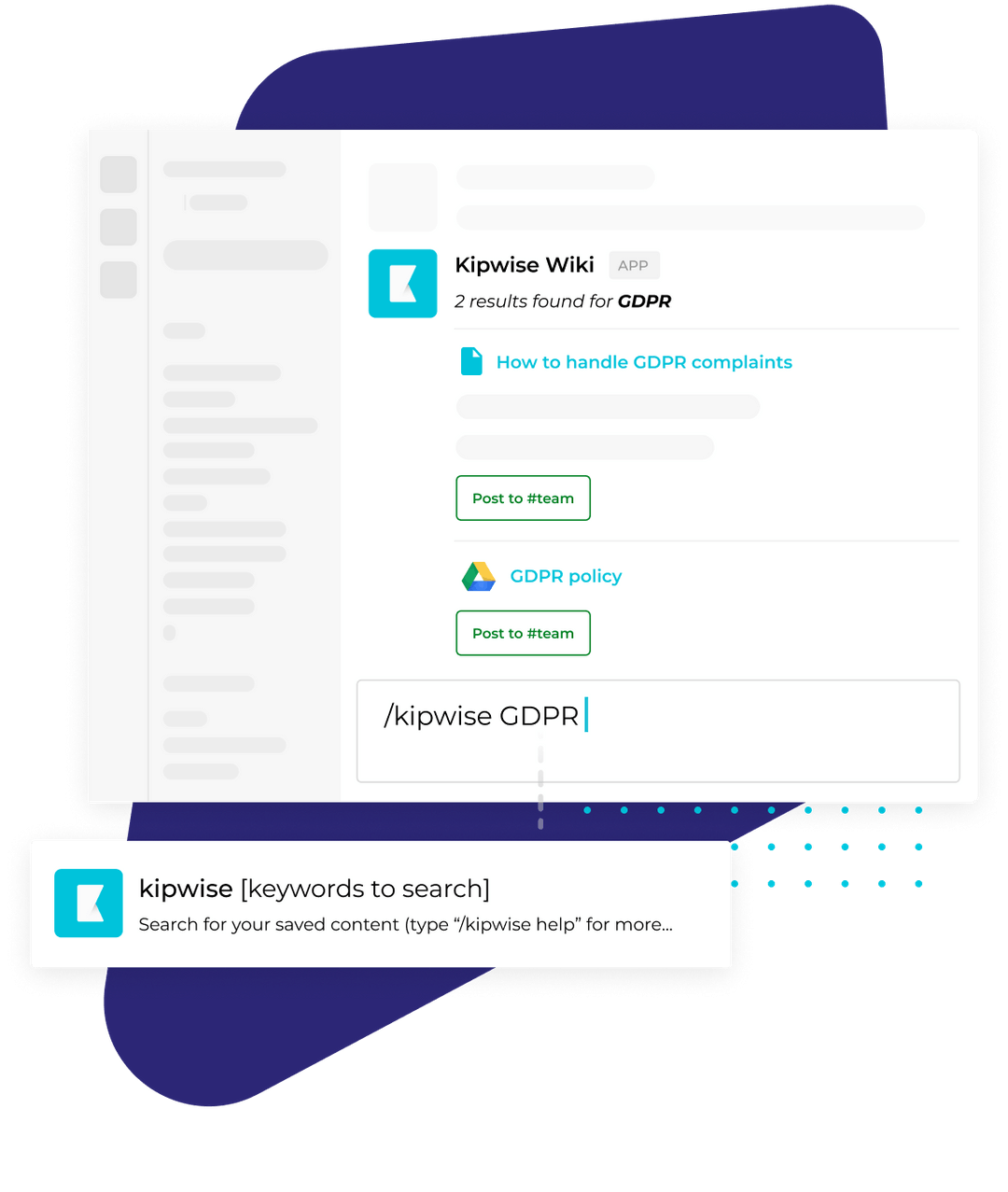 Searching an internal acronym in Slack and getting matching knowledge base results