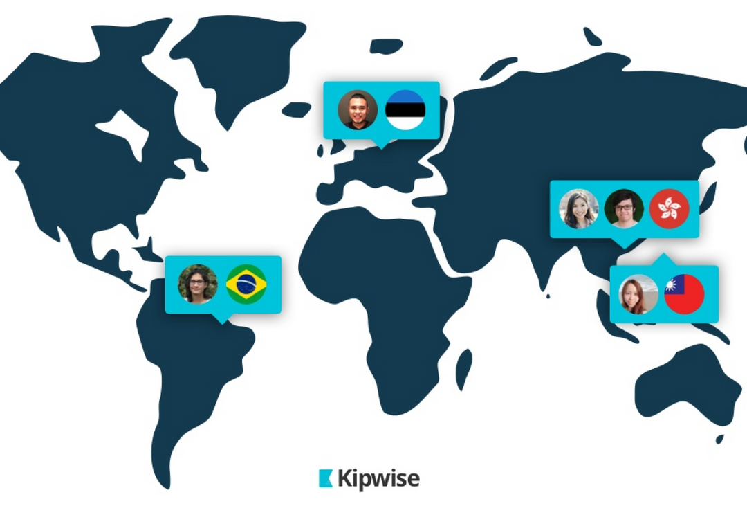 World map with location pins marking remote team members in different countries