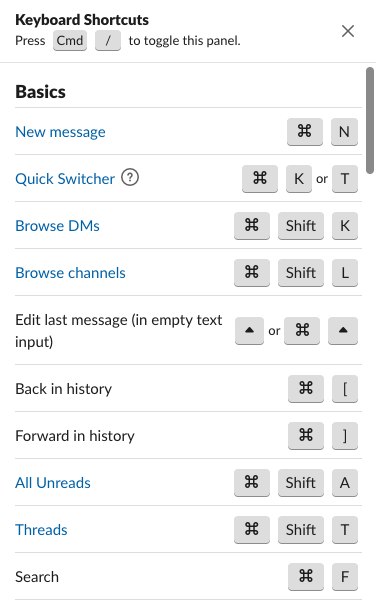 Slack command - keyboard shortcut