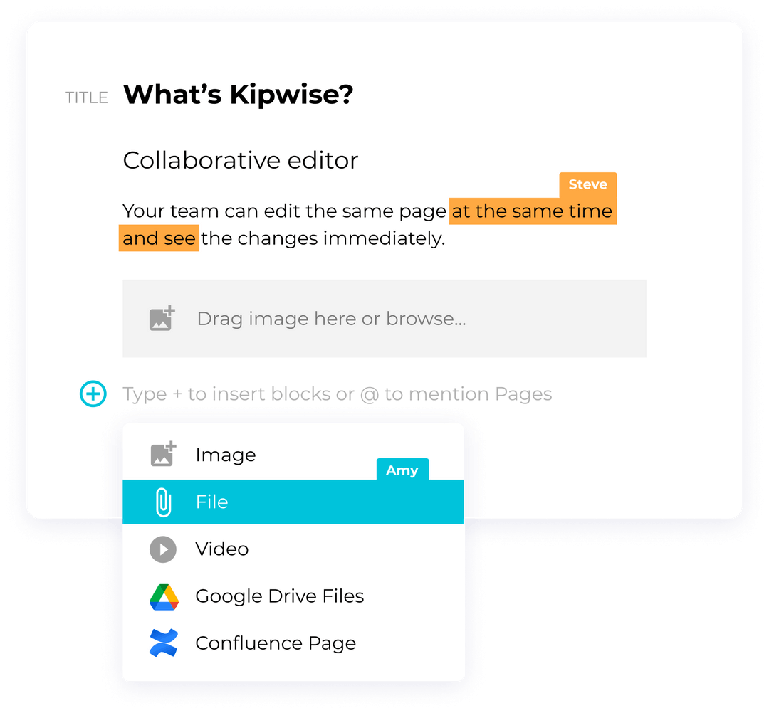 Two teammates collaborating live on the same knowledge base page with visible name cursors