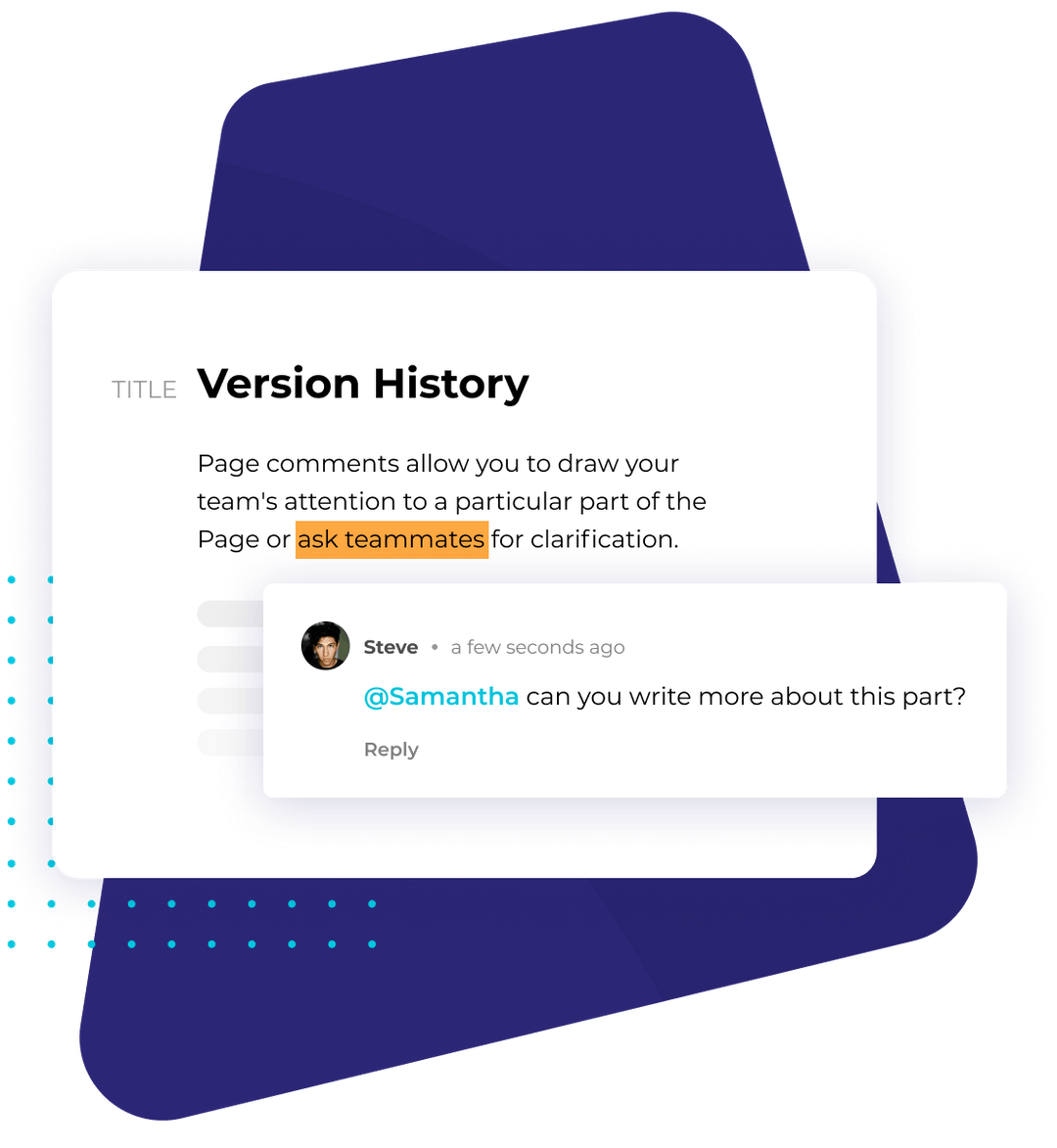 Page comment thread where a teammate is asked to review and clarify part of a document