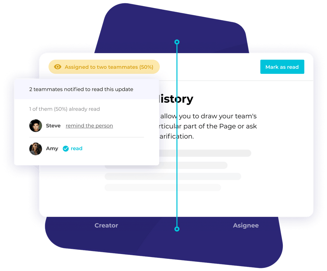 Assigned reading in a knowledge base showing which teammates completed a required update