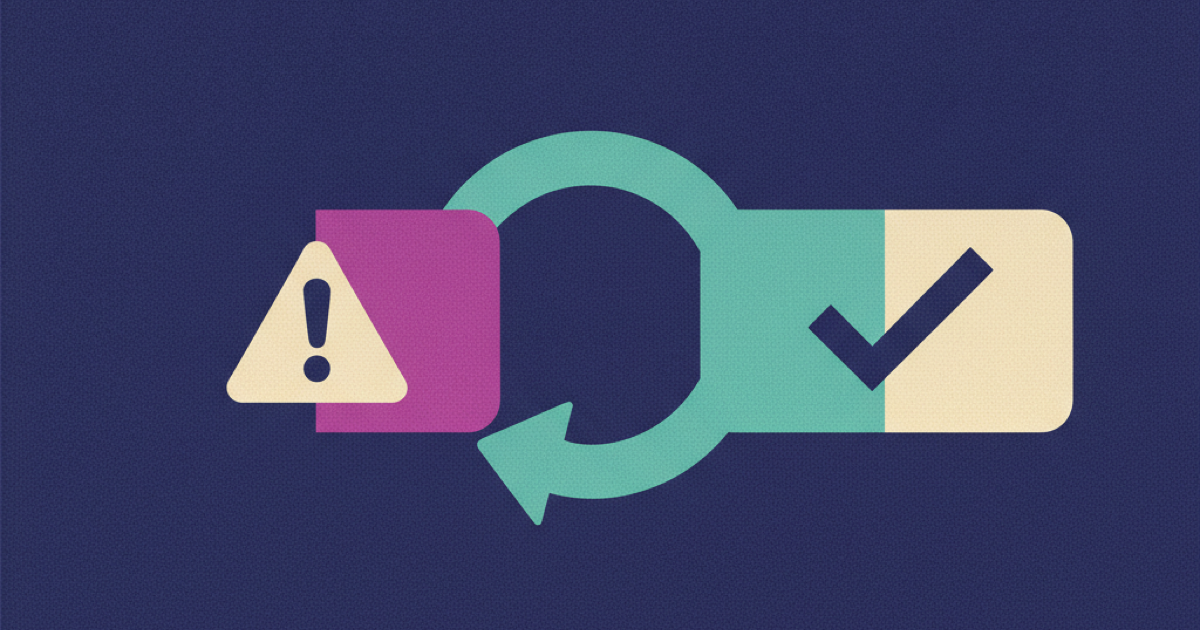 Illustration of a flagged answer card being replaced by a corrected card with a check and an undo arrow