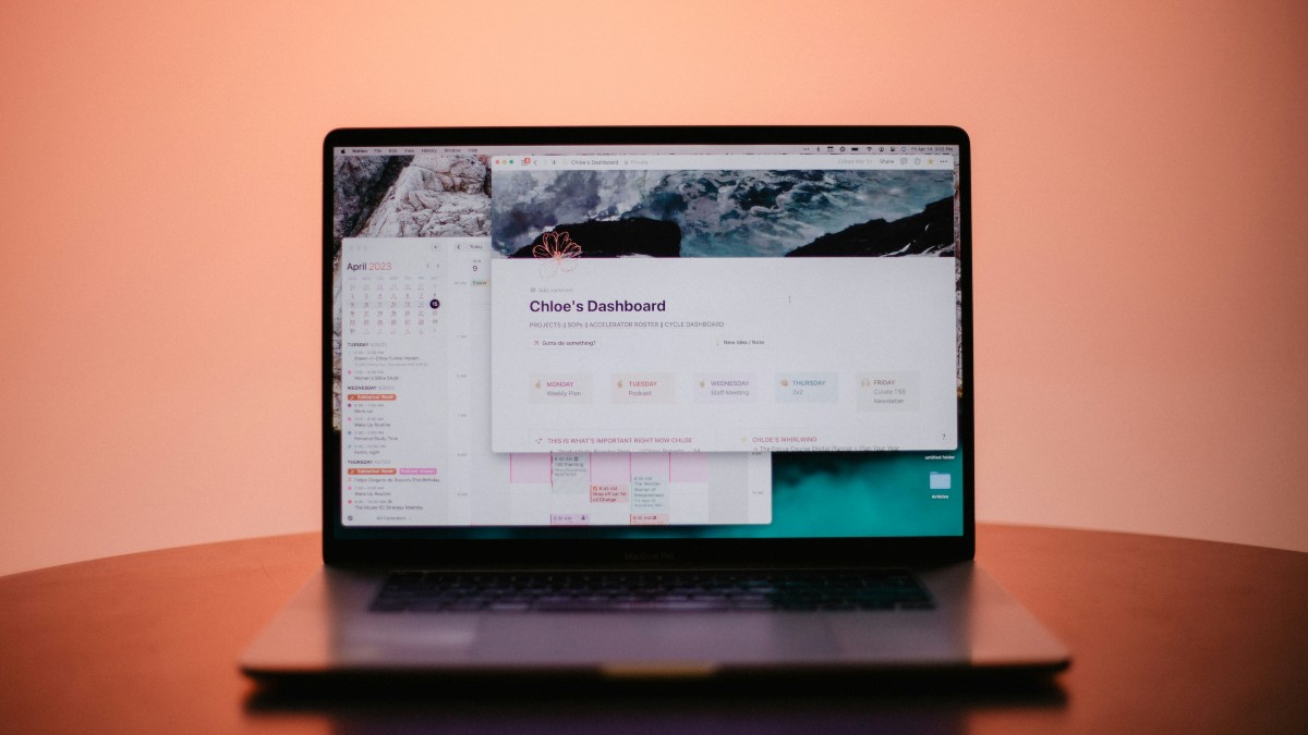 Laptop showing a Notion workspace dashboard