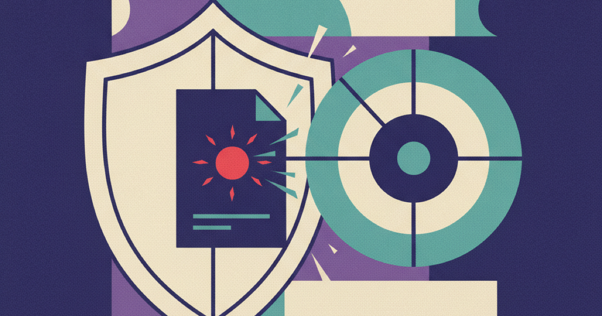 Illustration of a shield protecting a flagged document from a targeting reticle