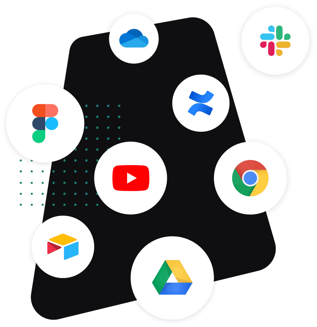 Slack, Google Drive and other work tool logos connected on one card